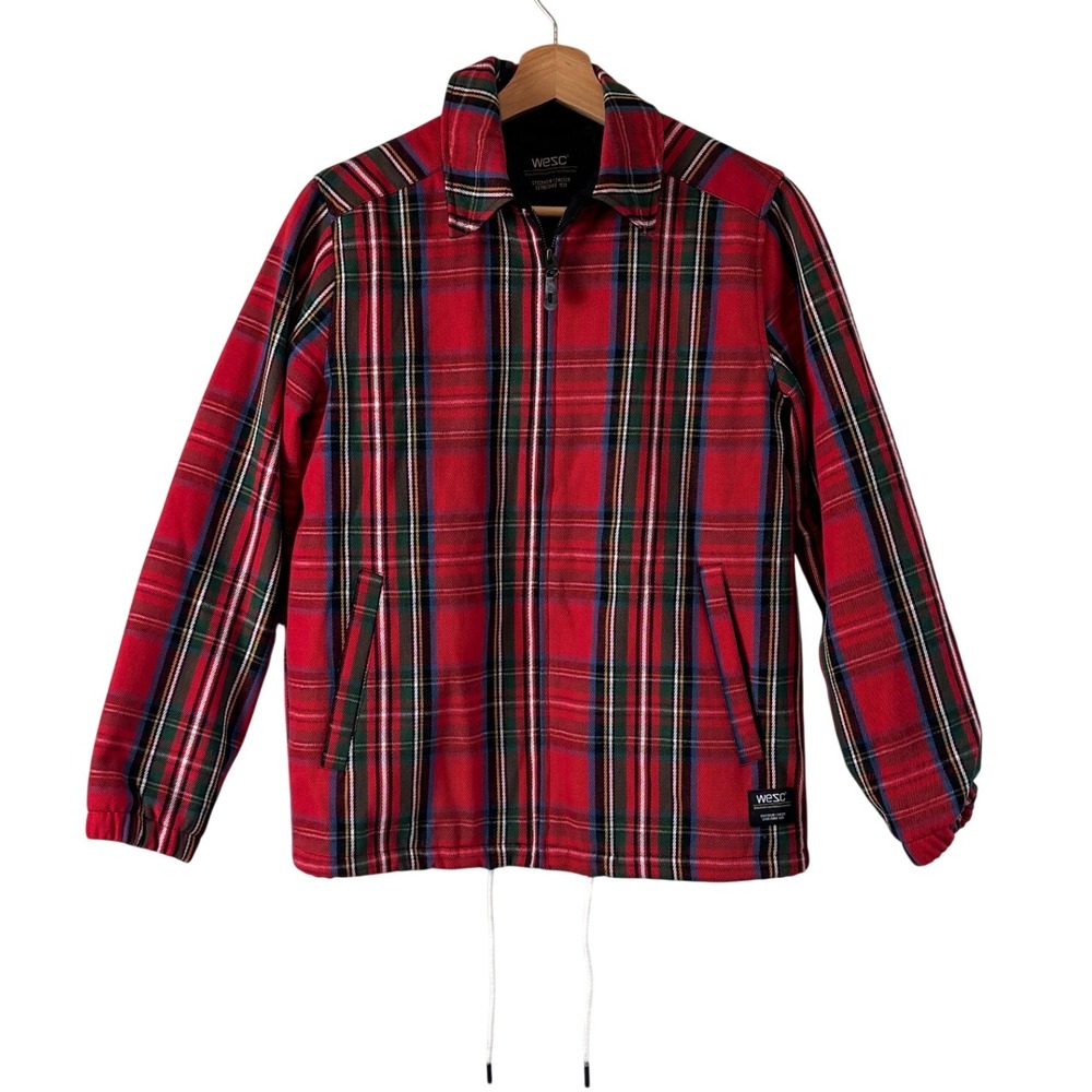 WeSC Coach Tartan Zip Jacket Red Unisex Small-Medium Plaid Cotton Streetwear